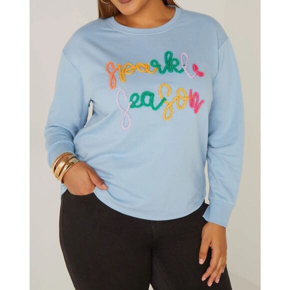 PLUS Size 22/24 3X | Women’s Holiday Sparkle Embroidered Hi Low Sweatshirt | NWT - Picture 4 of 4